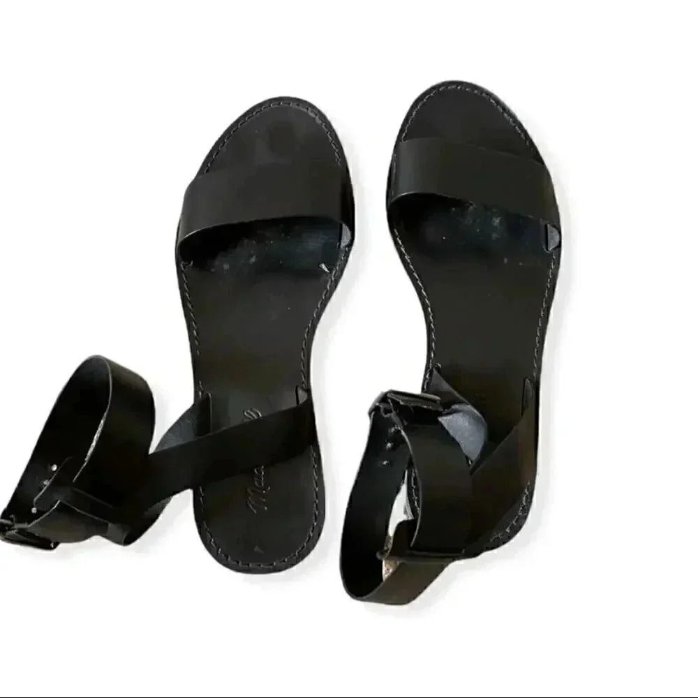 Madewell The Boardwalk Leather Ankle-Strap Black Sandal Sz 6.5 - Picture 4 of 7